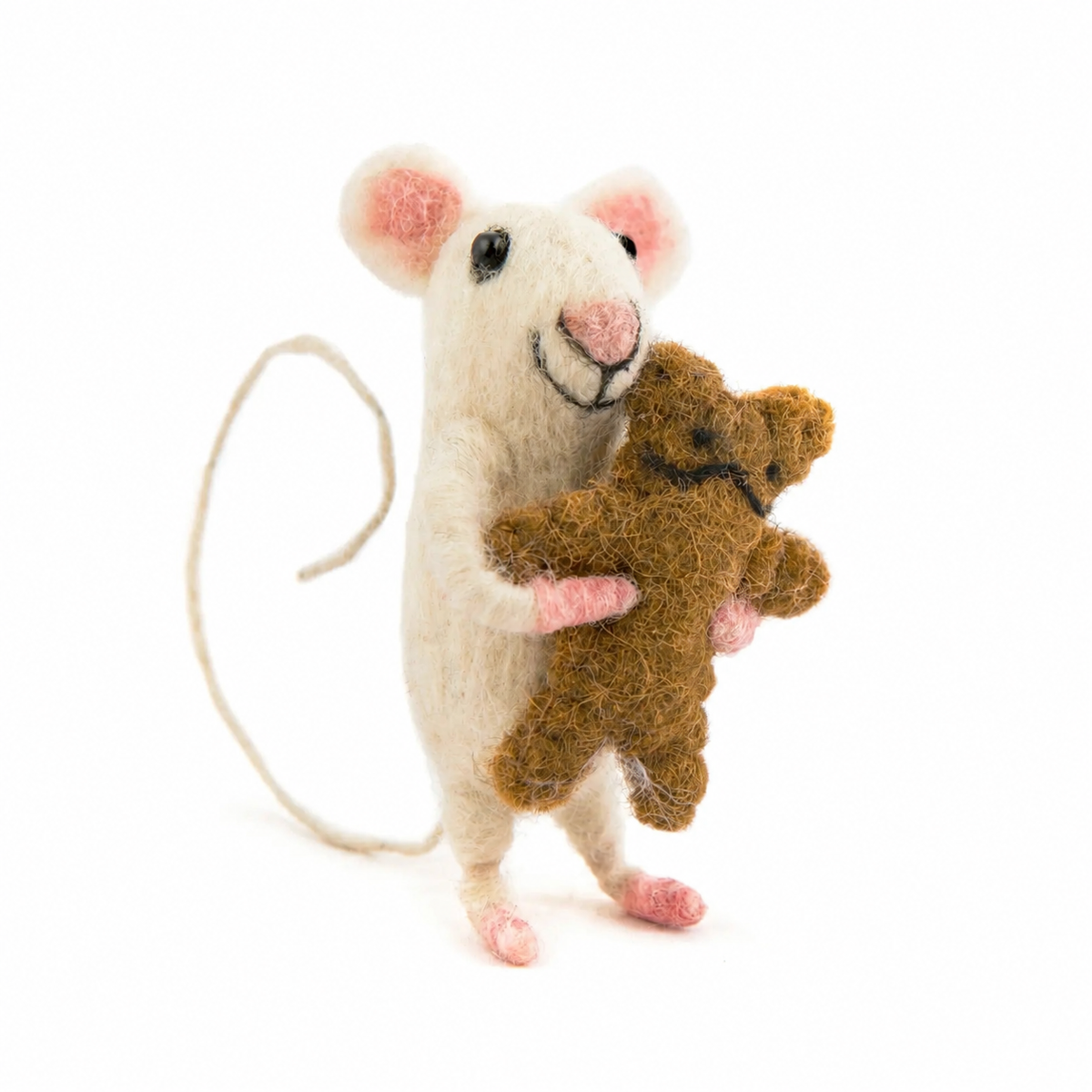 Baby Mouse with Bear, a handmade felt baby mouse with a tiny teddy bear, by Sew Heart Felt