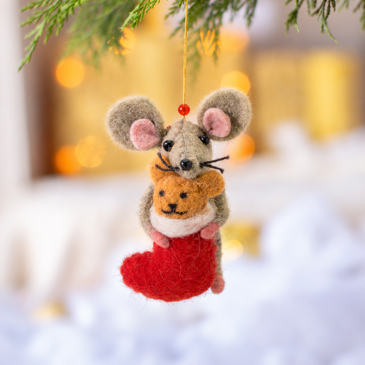 Baby Mouse with Big Bear and Stocking Decoration Sew Heart Felt