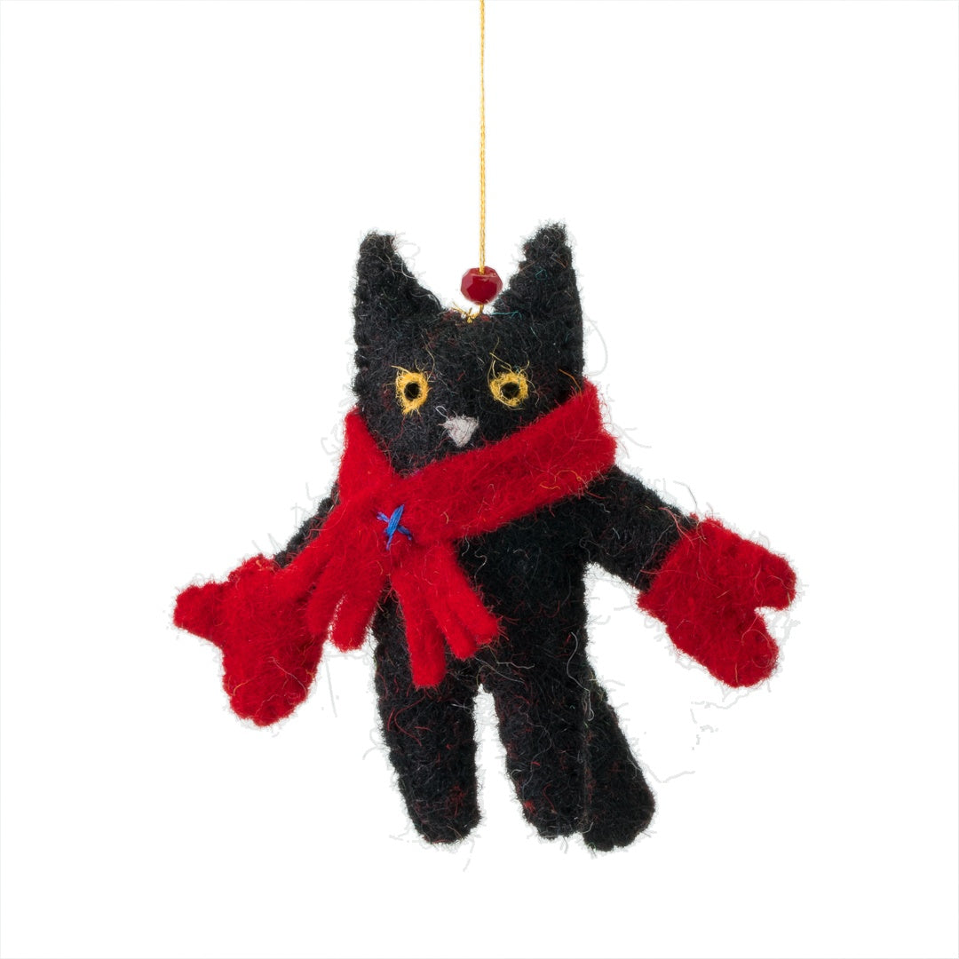 Black Kitten in Mittens Decoration Sew Heart Felt