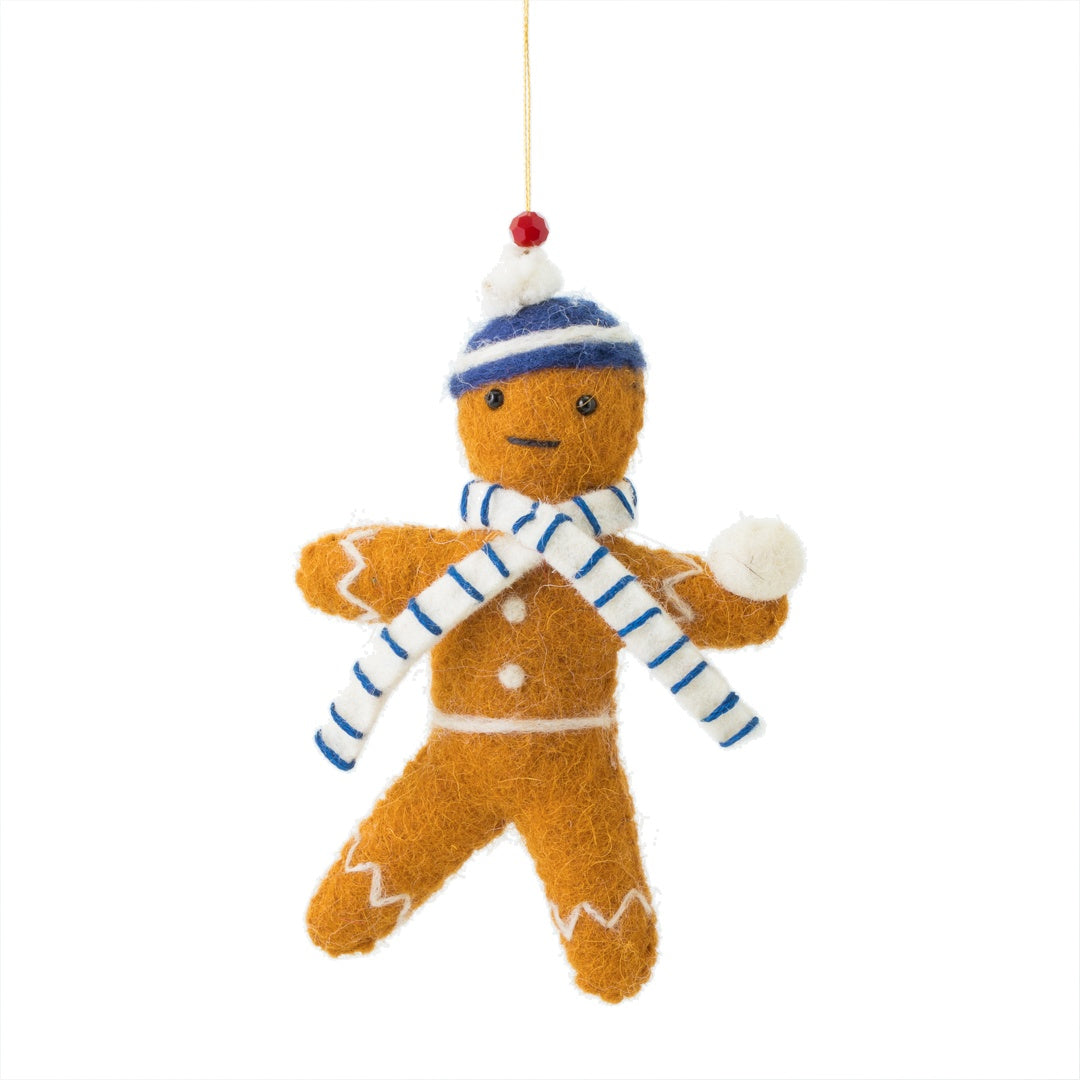 Buttons Gingerbread Man with Snowball Decoration Sew Heart Felt
