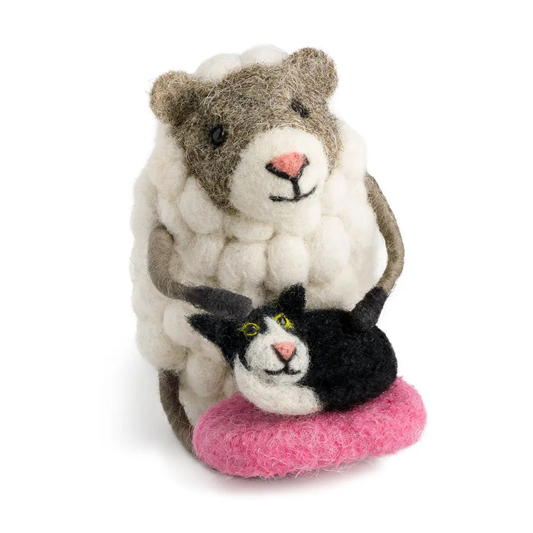 NEW Resting Sheep With Pussycat Sew Heart Felt