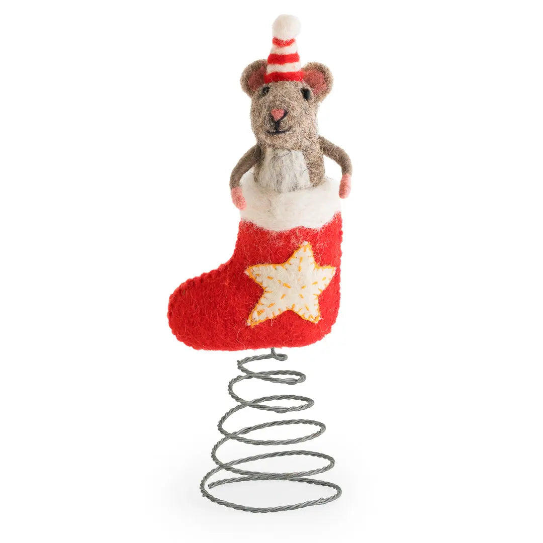 Mouse in Christmas Stocking Tree Topper Sew Heart Felt