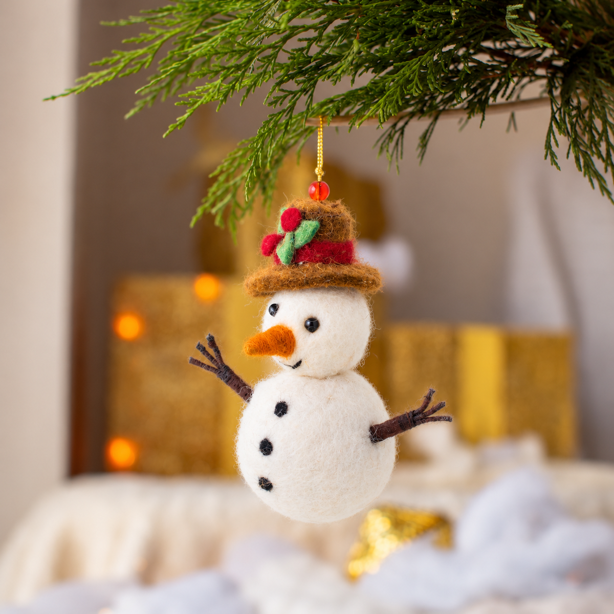 Frosty Snowman in a Hat Decoration Sew Heart Felt