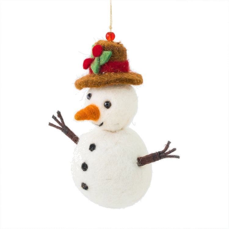 Frosty Snowman in a Hat Decoration Sew Heart Felt