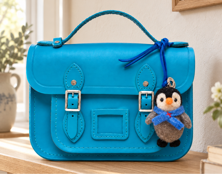 Frosty the Penguin handmade felt bag tag lifestyle photo by Sew Heart Felt