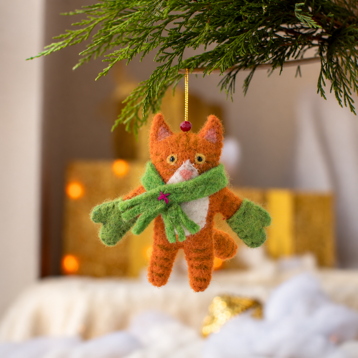 Ginger Kitten in Mittens Decoration Sew Heart Felt