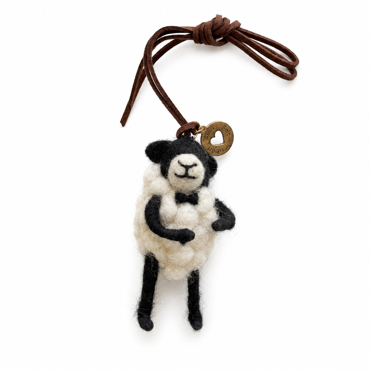 Handsome Harry Sheep handmade felt bag charm in a black bow tie by Sew Heart Felt