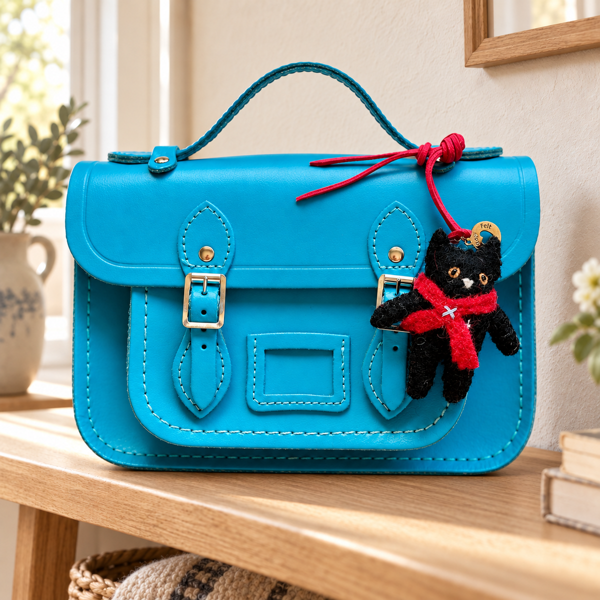 Lucky the Black Cat handmade felt bag tag lifestyle photo by Sew Heart Felt