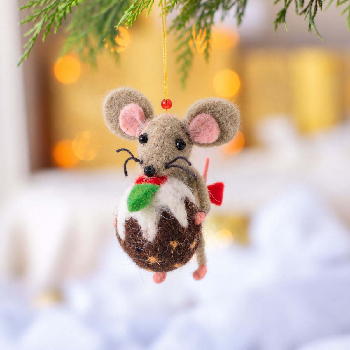 Mouse with a Huge Christmas Pud Decoration Sew Heart Felt