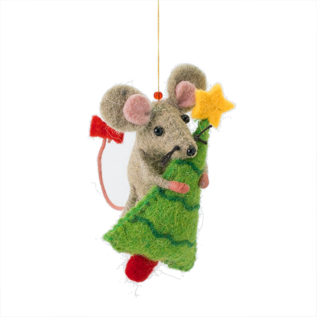 Mouse with a Huge Festive Tree Decoration Sew Heart Felt