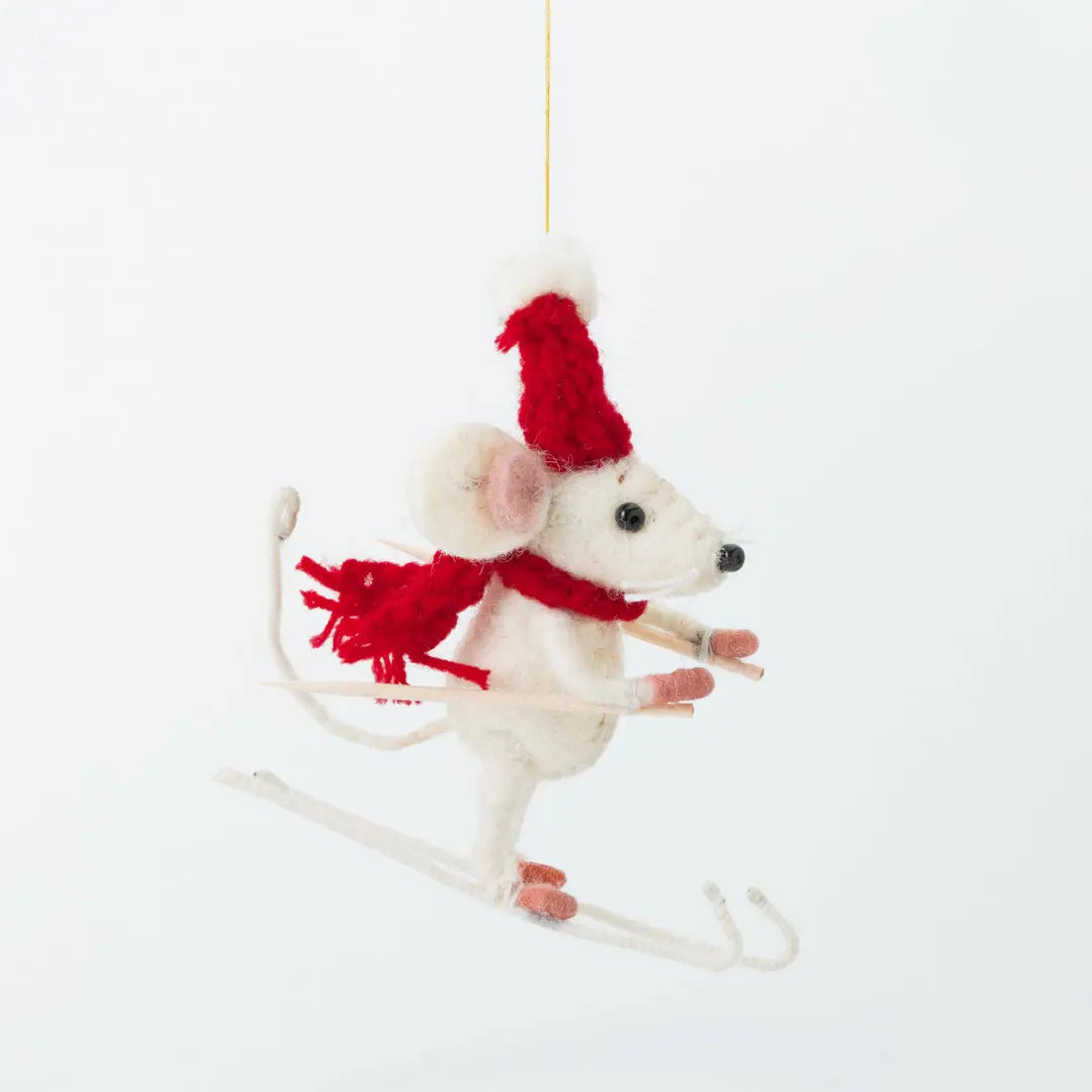 Sacha Skiing Mouse Decoration (Set of 4) Sew Heart Felt