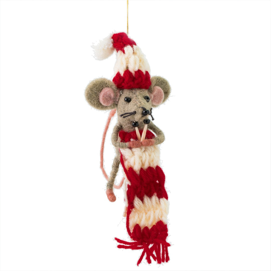 Needles & Stripey Knitting Mouse Decoration Sew Heart Felt