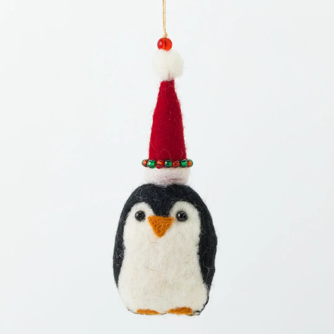 Pete Penguin a Red Festive Hat Decoration (Set of 4) Sew Heart Felt