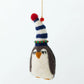 Penny Penguin in a Blue Stripey Hat Decoration (Set of 4) Sew Heart Felt