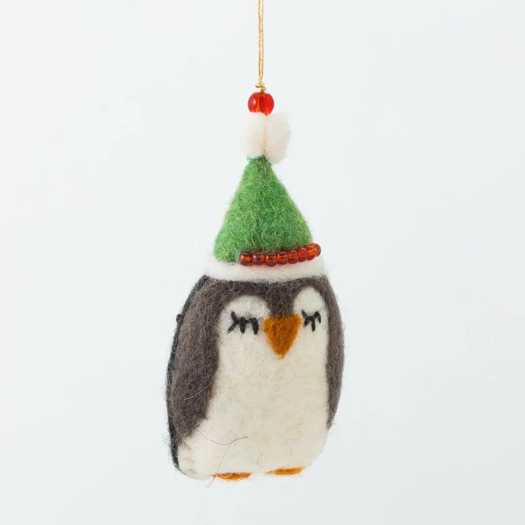 Pamela Penguin in a Green Festive Hat Decoration (Set of 4) Sew Heart Felt