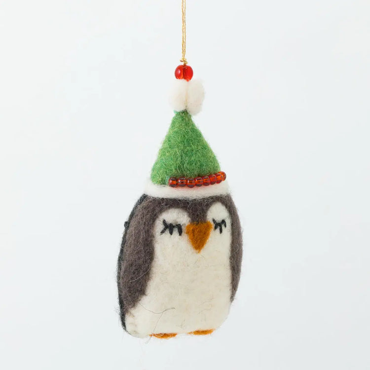 Pamela Penguin in a Green Festive Hat Decoration (Set of 4) Sew Heart Felt
