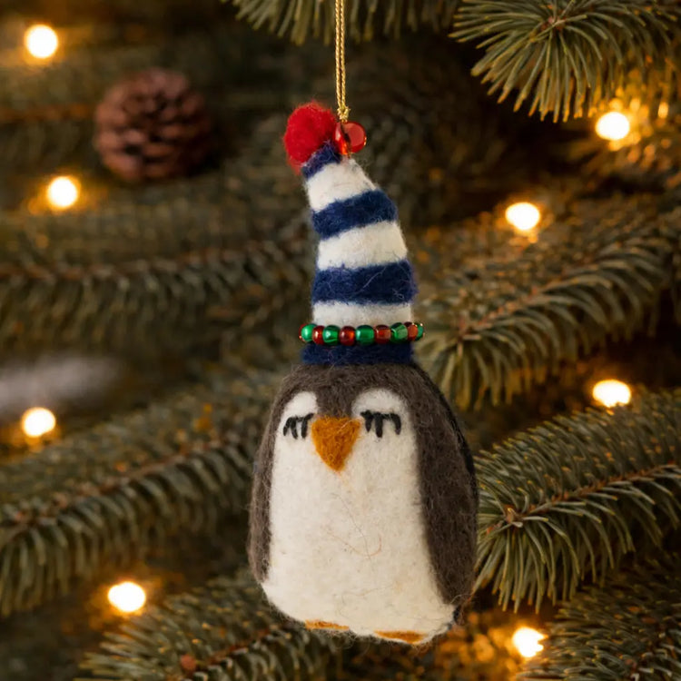 Penny Penguin in a Blue Stripey Hat Decoration (Set of 4) Sew Heart Felt