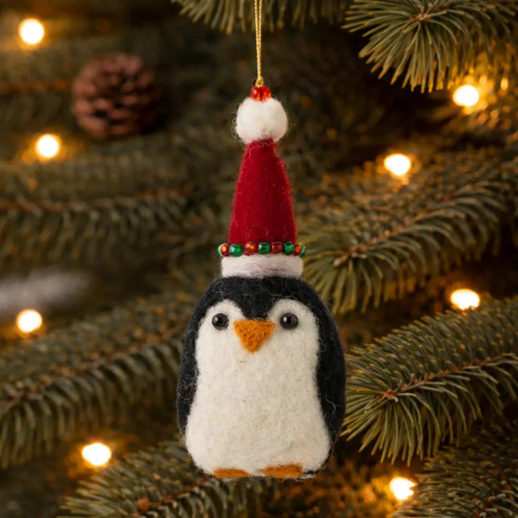 Pete Penguin a Red Festive Hat Decoration (Set of 4) Sew Heart Felt