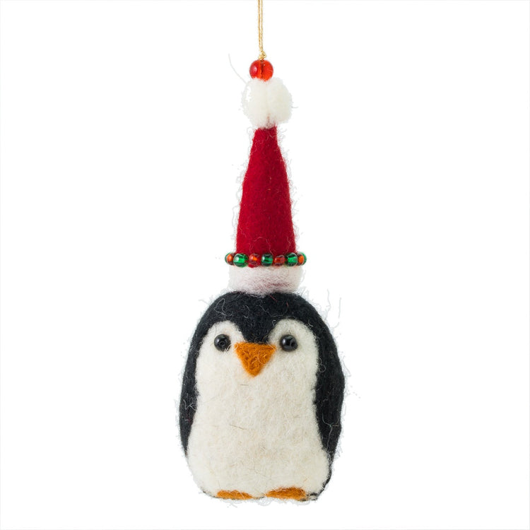 Pete Penguin a Red Festive Hat Decoration Sew Heart Felt