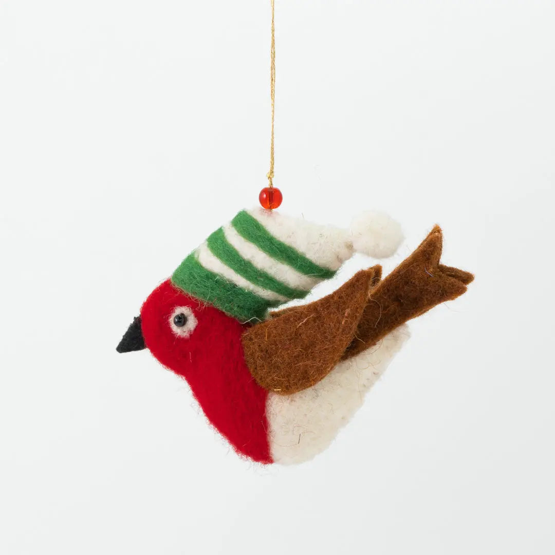 Robbie Robin in a Cool Hat Decoration (Set of 4) Sew Heart Felt