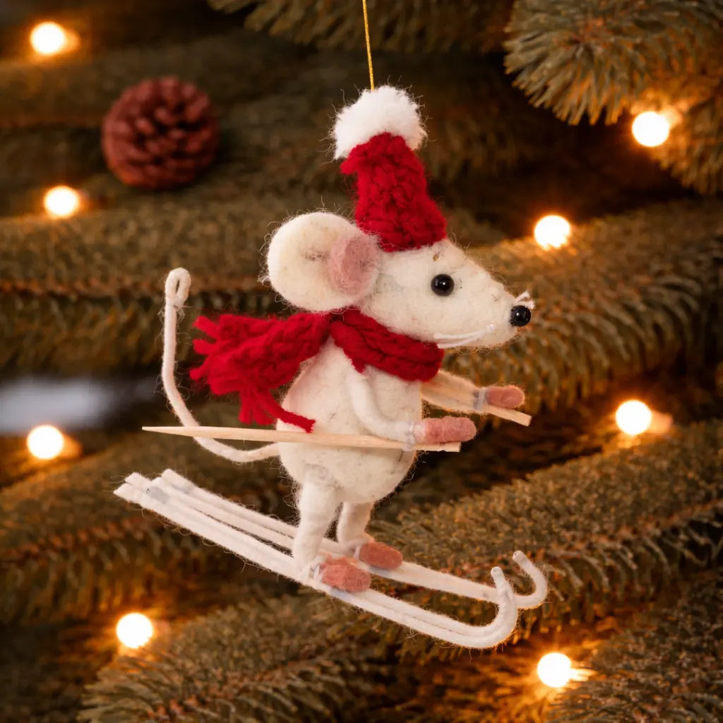 Sacha Skiing Mouse Decoration (Set of 4) Sew Heart Felt