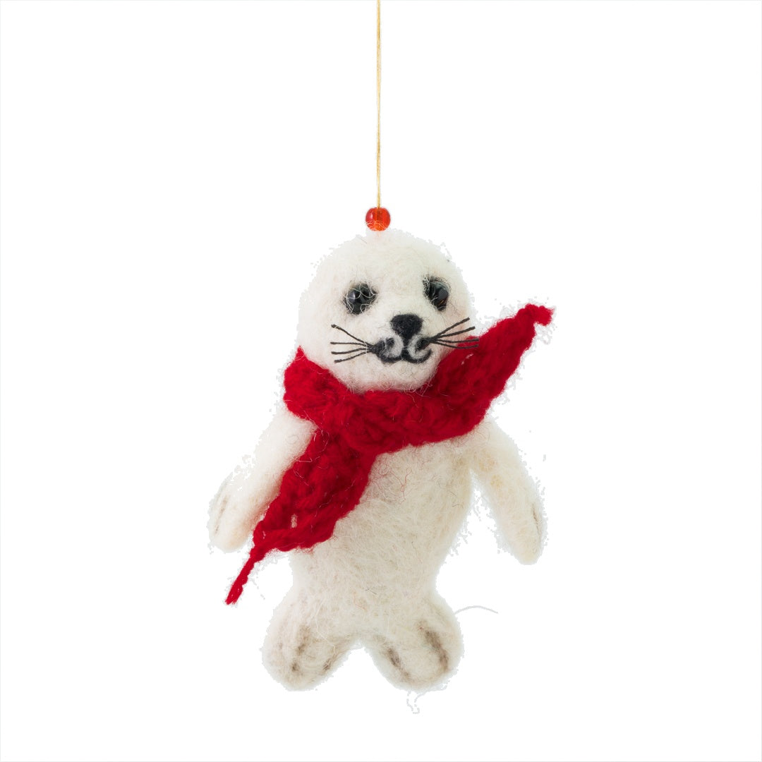 Smiley Seal Pup in a Scarf Decoration Sew Heart Felt