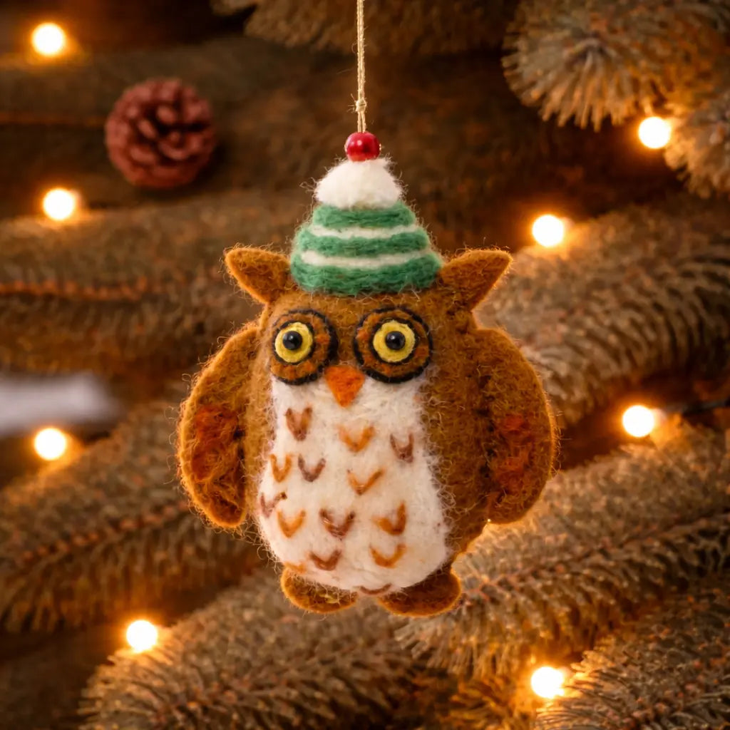 Wise Old Owl in a Hat Decoration (Set of 4) Sew Heart Felt