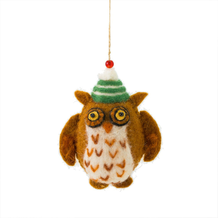 Wise Old Owl in a Hat Decoration Sew Heart Felt