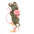 Sitting Hugging Heart Mouse, a handmade felt mouse hugging a small pink heart, by Sew Heart Felt