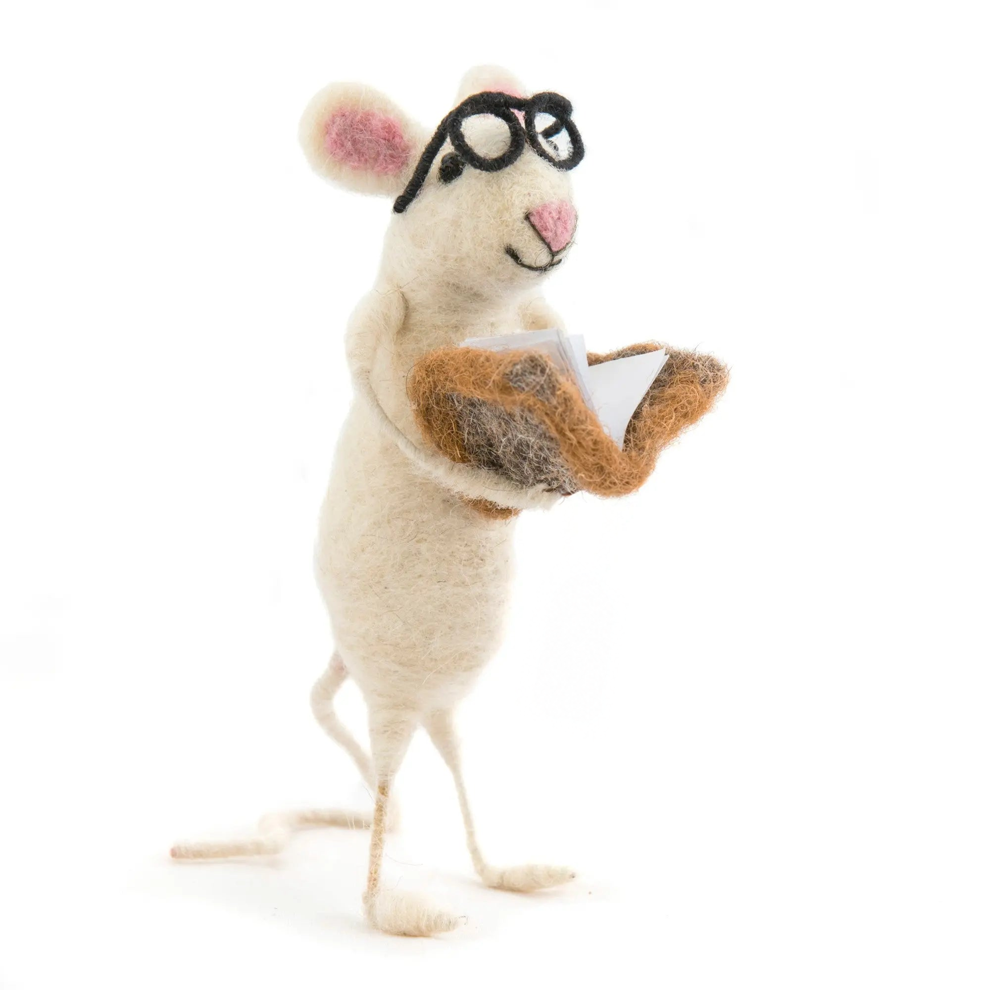 Top Teacher Mouse, a handmade felt mouse reading a big old book, by Sew Heart Felt