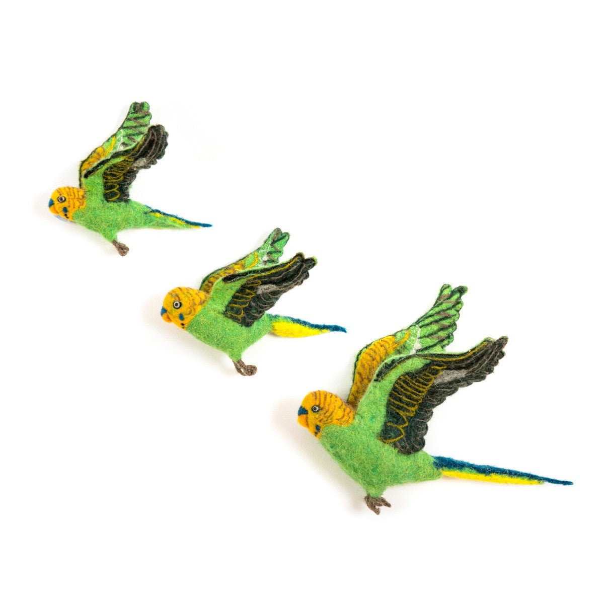 Flying Green Budgie Trio